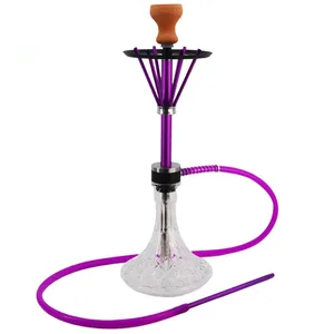 Nouveau Concept Shisha Ensemble Design Unique Aluminium Shisha Narguilé Poreux Transparent Verre Narguilé Ensemble Vase En Verre pour Shisha Bars