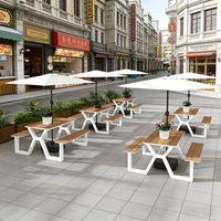 Ensemble table et bancs d'extérieur pour patio, loisirs en plein air, balcon, cour et jardin – Ensemble table et chaises intégrés
