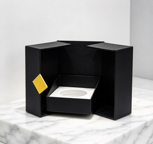 Boîte cadeau écologique haut de gamme noire à double porte avec base en carton rigide, impression quadricolore, fermeture magnétique carrée dorée - Product Image 3