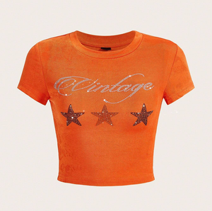 New Designer Women's Sexy <strong>Crop</strong> <strong>Top</strong> XS Size Rhinestone Print T-Shirts for Summer Customizable Fashion <strong>Crop</strong> <strong>Top</strong> - Product Image 6