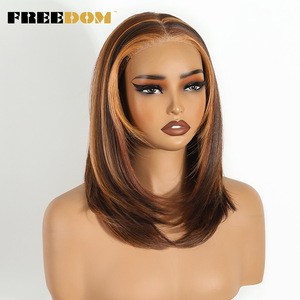 Perruque Lace Front <span class=keywords><strong>BEllA</strong></span> en Fibre Haute Température Pré-Plucked pour Femmes, Courte, Lisse, Dégradée, Type Bob, Marron, 6x4, Sans Colle - Product Image 5