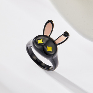Black Bunny Cartoon Ring Animal Zodiac Design Women's Index Finger Jewelry Gift R16534 - Product Image 1