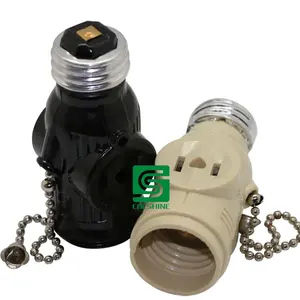 American e26 Light Bulb Socket Adapter with 2 AC Outlet Plugs and Pull Chain Switch