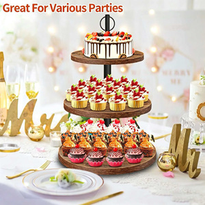 Three Tier <b>Wooden</b> Dessert Display Rack Round Modern <b>Cake</b> Stand For <b>Birthday</b> Party Wedding Decor Durable - Product Image 2