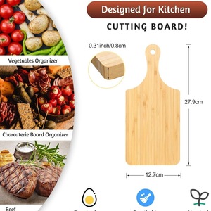Tabla de cortar rectangular de madera con asa, color madera natural, para uso en la cocina. - Product Image 3