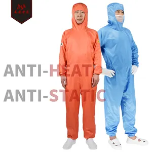 stylish elastic design cleanroom anti static carbon fiber clean room smock gown 0.5 cm grid esd clothes