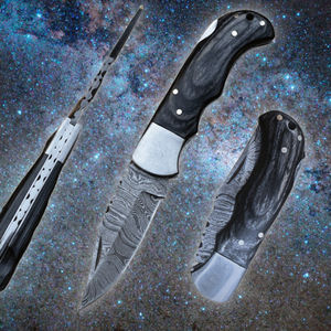 Couteau pliant de poche en acier Damas inoxydable de qualité industrielle, fait main, à pointe tombante, manche en bois Pakka, pour l'extérieur, le plus vendu - Product Image 3