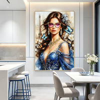 Art Mural Porcelaine Cristal Incrusté Diamants Seigneur Krishna flûte vache sacrée Décoration Murale Hindoue