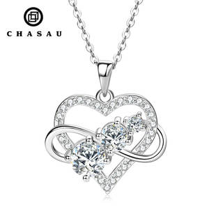 Moda takı 925 ayar gümüş sonsuz aşk kalp kolye kolye yuvarlak Moissanite bayanlar kadınlar için kolyeler - Product Image 1