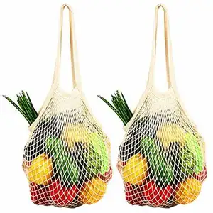 Bolsas de cereales para frutas y verduras de nailon orgánico para compras de almacenamiento de comestibles con bolsa de productos de malla con cordón