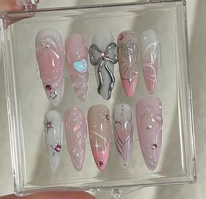 2025 haute qualité Y2K amande 3D fleurs couverture complète ongles métallique Spice Girl <span class=keywords><strong>manucure</strong></span> française presse artificielle sur <span class=keywords><strong>les</strong></span> ongles <span class=keywords><strong>pour</strong></span> la fête - Product Image 4