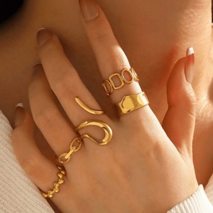Trendy Custom Chunky 18K PVD Gold Plated Stainless Steel Jewelry Waterproof <b>Finger</b> Double Layer Curve Open <b>Rings</b> for Women - Product Image 1