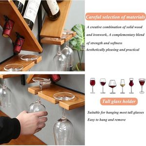 Porte-bouteilles de vin mural en bois personnalisé, support de bouteilles de vin suspendu, étagères de présentation de vin, porte-verres à pied inversé, bars - Product Image 3