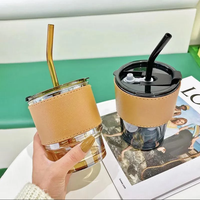 Mode PU Porte-Tasse En Cuir Résistant À La Chaleur Café Verres Tasse Couverture En Cuir À La Main Personnalisé Tasse En Verre Eau Porte-Gobelet