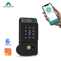 Cerradura Inteligente Biométrica TTlock a Prueba de Agua con Almacenamiento en la Nube, WiFi/BLE, Desbloqueo por Huella Dactilar y Código, Aleación de Aluminio Grado C, para Hogar de Madera