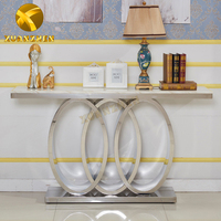 Meuble de Salon, Console d'Entrée de Couloir de Luxe en Marbre, Table Console Moderne Européenne en Métal avec Miroir