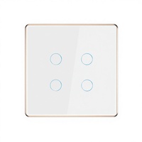 Interrupteur mural tactile intelligent pour maison connectée, en verre trempé avec cadre métallique doré, compatible Zigbee UE, 1/2/3/4 voies, contrôle à distance par application, Google Alexa