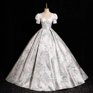 Evening Gown Sweetheart Neckline Floral Print Empire Waist Tulle Skirt Student Formal Dress Coming Of Age Ceremony Host Wear - Product Image 1