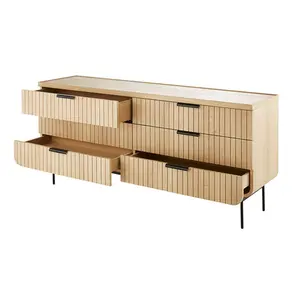 Hot Sale Modern 6-Drawer Dresser Nature Color Bedroom Furniture With TV Stand French European Design For Hall Storage