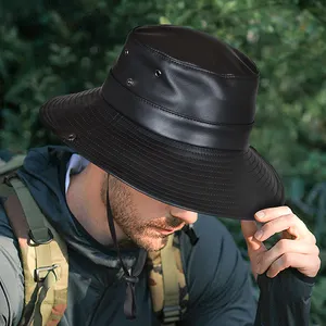 新款到货手工时尚风格黑色牛皮头盔全粒皮探险家内陆布什帽