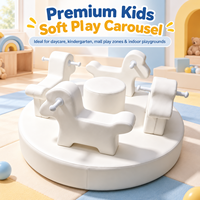 Manège Commercial pour Enfants, 4 Sièges Animaux avec Poignées, Aire de Jeu Intérieure, Rotation à 360 Degrés