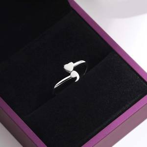 Anillo Abierto Ajustable con Forma de Corazón, Anillo Delicado de Plata con Cola Rizada, Anillo Ajustable Minimalista y Dulce, Joyería para Uso Diario, Regalo - Product Image 2