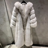 Abrigo Largo con Capucha de Piel Sintética Beige, Abrigos de Piel Natural Cálidos para Invierno, Abrigo de Piel de Zorro Real para Mujer