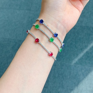 Dainty Jewelry Eco-friendly Copper Emerald Green & Blood Red Zircon Fashion Layered Chain Link <b>Bracelets</b> for Trendy Daily Wear - Product Image 3