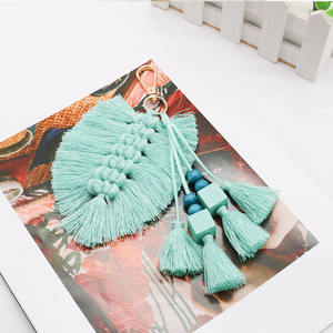 <span class=keywords><strong>2023</strong></span> INS vente chaude macramé fait à la main coloré feuille de coton frange accessoire sac décoration porte-clés - Product Image 6