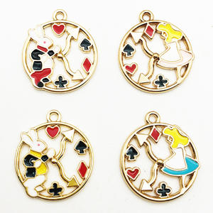 Handmade DIY <strong>Alice</strong> <strong>Wonderland</strong> <strong>Charms</strong> Poker Playing Card Clock Bunny Rabbit Pendants Round Enamel Earrings Accessories - Product Image 2