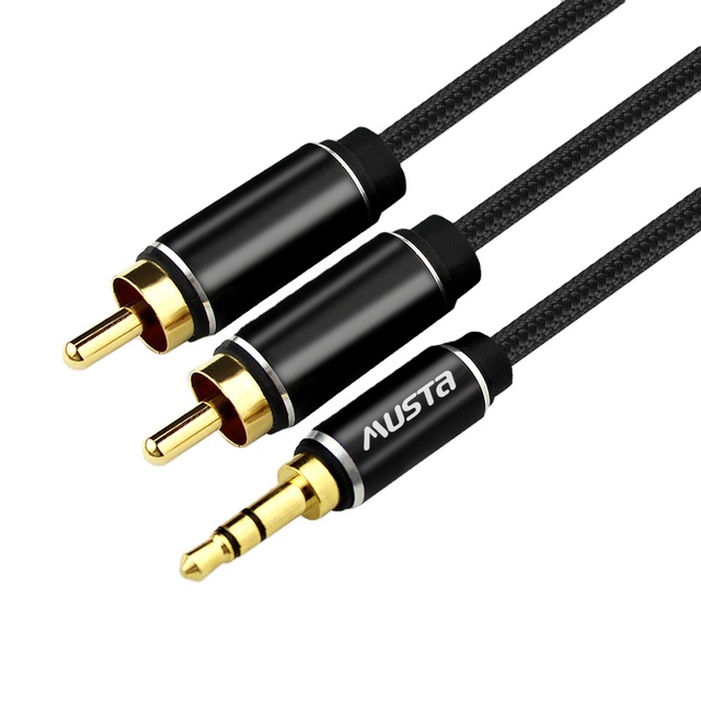 High Quality 3.5mm to 2RCA Male-to-Male Aluminum Alloy Audio Cable Gold-Plated RCA with PVC Jacket