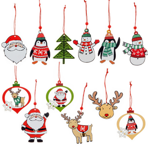 YH-022 Juego de Adornos Colgantes de Madera con Diseño de Papá Noel y Muñeco de Nieve para Decoración de Árboles de Navidad - Product Image 2