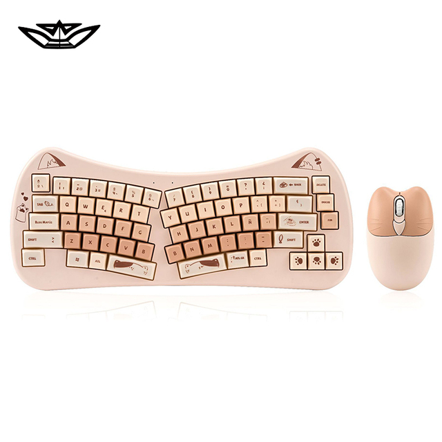 LVKIDRON Wireless Mouse and Keyboard Set Ergonomic Rechargeable Dual-mode Cute Cat Ear Design 2.4G Wireless for Desktops Office