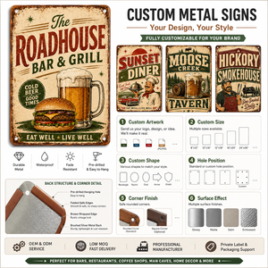Plaque Métallique OEM 8x12 Pouces Personnalisée Décoration Murale Industrielle Bar Bière Affiche Vente <span class=keywords><strong>en</strong></span> Gros Usine pour <span class=keywords><strong>Diner</strong></span>, Taverne, Pub, Usage Commercial - Product Image 5