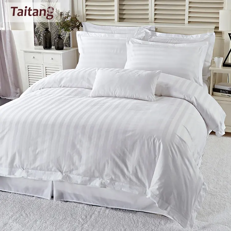 Taitang Hotel biancheria da letto lenzuolo di lusso bianco biancheria da letto Set regina re 100% cotone lenzuolo Set