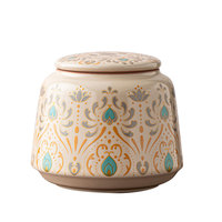 Boîte à thé en céramique de style bohème avec motif floral orné, petit pot de rangement hermétique