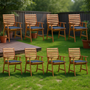 8pcs Solid Acacia Wood Patio Dining Chairs With <b>Cushions</b> Premium Quality Outdoor Furniture Set - Product Image 2