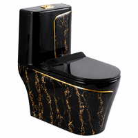 Accessoires de salle de bain en céramique - Toilette à chasse d'eau siphonique en céramique à motif marbré noir et or