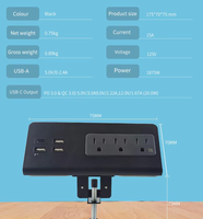 Multiprise de bureau à fixation sur bureau, norme américaine, avec PD 20W USB-C, 3 prises CA US et 4 ports USB, pour bureau et domicile