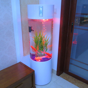 Aquarium de salon domestique cylindrique sur pied avec filtre supérieur en acrylique écologique - Product Image 1