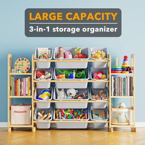Large Capacity Modern MDF 6 Shelves & 12 Bins Children Toys Storage Rack Kids Organizer Baby Cabinets
