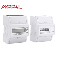 Meteran energi Digital 4P Din, pengukur energi fase tunggal, tipe rel, pengukur listrik 30-100A AC Smart Class 1.0, tampilan LCD Mini