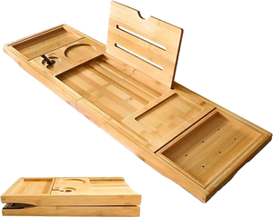 Customized Nautical Style Polished Pine Wooden Foldable Expandable <b>Bathtub</b> Tray for Luxury Bath - Product Image 1