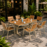 Mesa de Comedor para Exteriores FLD1161 de Grado Comercial, Mesa de Patio con Patas en Y de Aluminio y Madera PS para Proyectos de Resorts, Restaurantes y Jardines