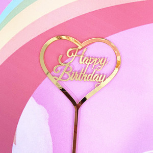 Adorno de Pastel Acrílico con Corazón de Feliz Cumpleaños, Color Dorado y Rosa, Decoraciones para el Día de la Madre - Product Image 1