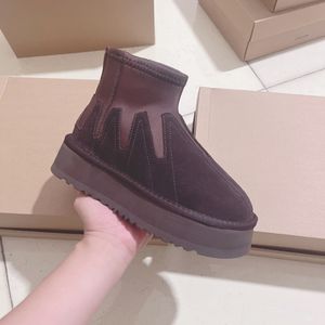 Bottes plateforme chaudes d'hiver en daim de vache personnalisées 2026 pour femmes avec logo, bottines à la cheville pour femme - Product Image 3