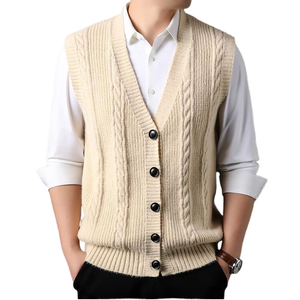 <span class=keywords><strong>Gilet</strong></span> sans manches <span class=keywords><strong>en</strong></span> viscose/coton tricoté pour <span class=keywords><strong>homme</strong></span> - Mode hiver, décontracté et professionnel, respirant, anti-plis, anti-rétrécissement, motif lettres - Product Image 1
