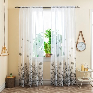 Cortinas translúcidas al por mayor con bolsillos para varillas, diseño floral naranja, de tul y voile, para sala de estar de estilo rústico moderno - Product Image 1