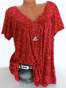 Blus Wanita Lengan Pendek Model Longgar Motif Bunga Kerah V Atasan Musim Panas Kaos Nyaman untuk Wanita - Product Image 3