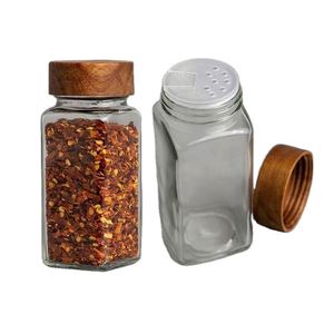 Bocaux en verre de 120 ml (4 oz) pour épices avec couvercle en bambou, bouteille carrée pour le stockage alimentaire, accès par carte magnétique - Product Image 3